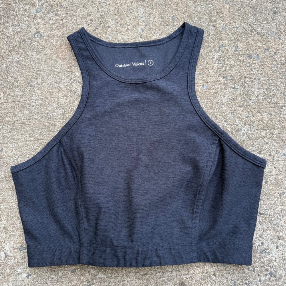 H12 Outdoor Voices TechSweat High Neck Crop Top Tank Charcoal Grey Sport Bra S